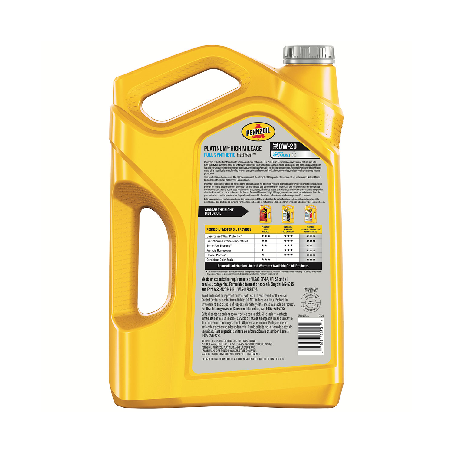 Pennzoil Platinum High Mileage Full Synthetic 0W-20